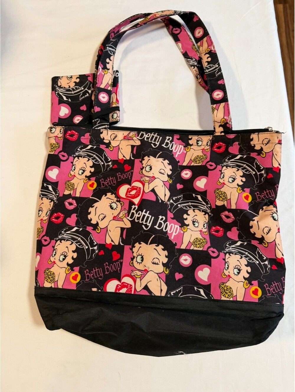 Betty Boop Tote Bag Black Pink All over Print With Coin Purse Pouch